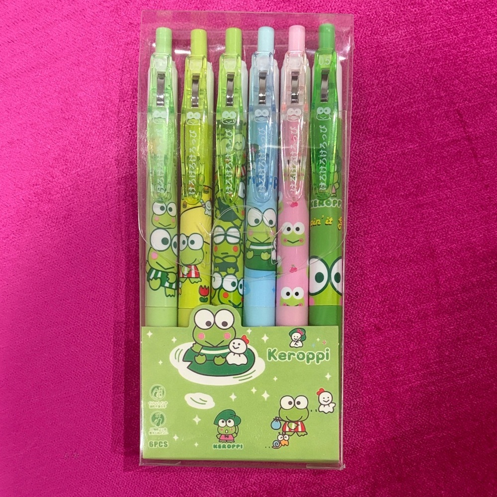 Sanrio Keroppi Gel Pens Set - Green, Yellow, Blue, Pink
